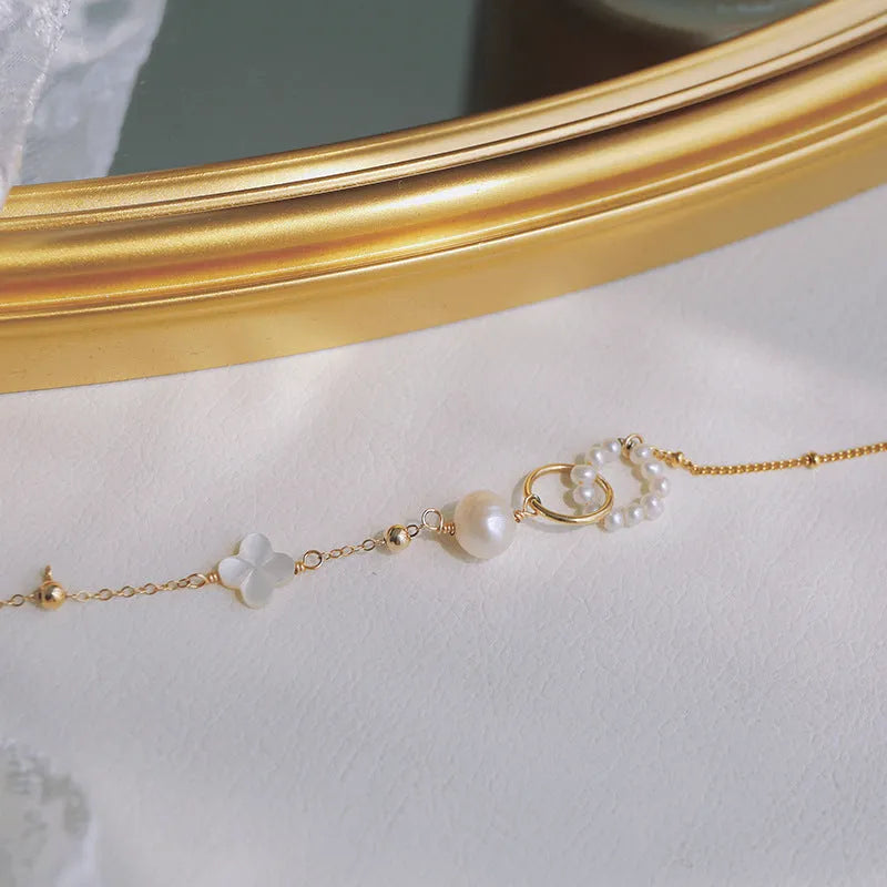 Women's natural freshwater pearl bracelet with 14k gold-plated components