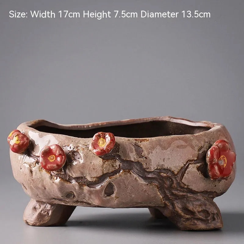 Hand-painted ceramic large caliber flower pot with cute pastoral design