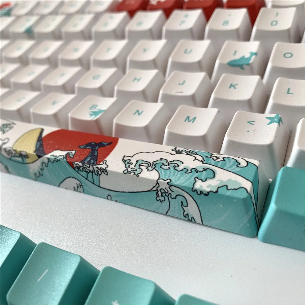 Coral Sea themed PBT keycaps with five-sided sublimation printing for Xiao Yan mechanical keyboard