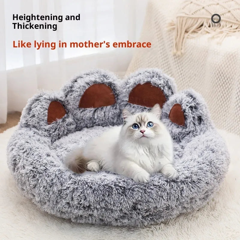 Plush two-colour thickened pet bed for dogs with hand-shaped brush nest finish in double silk gray