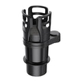 Black ABS car cup holder with retractable arms and fixed small cup, 121x87x208 mm