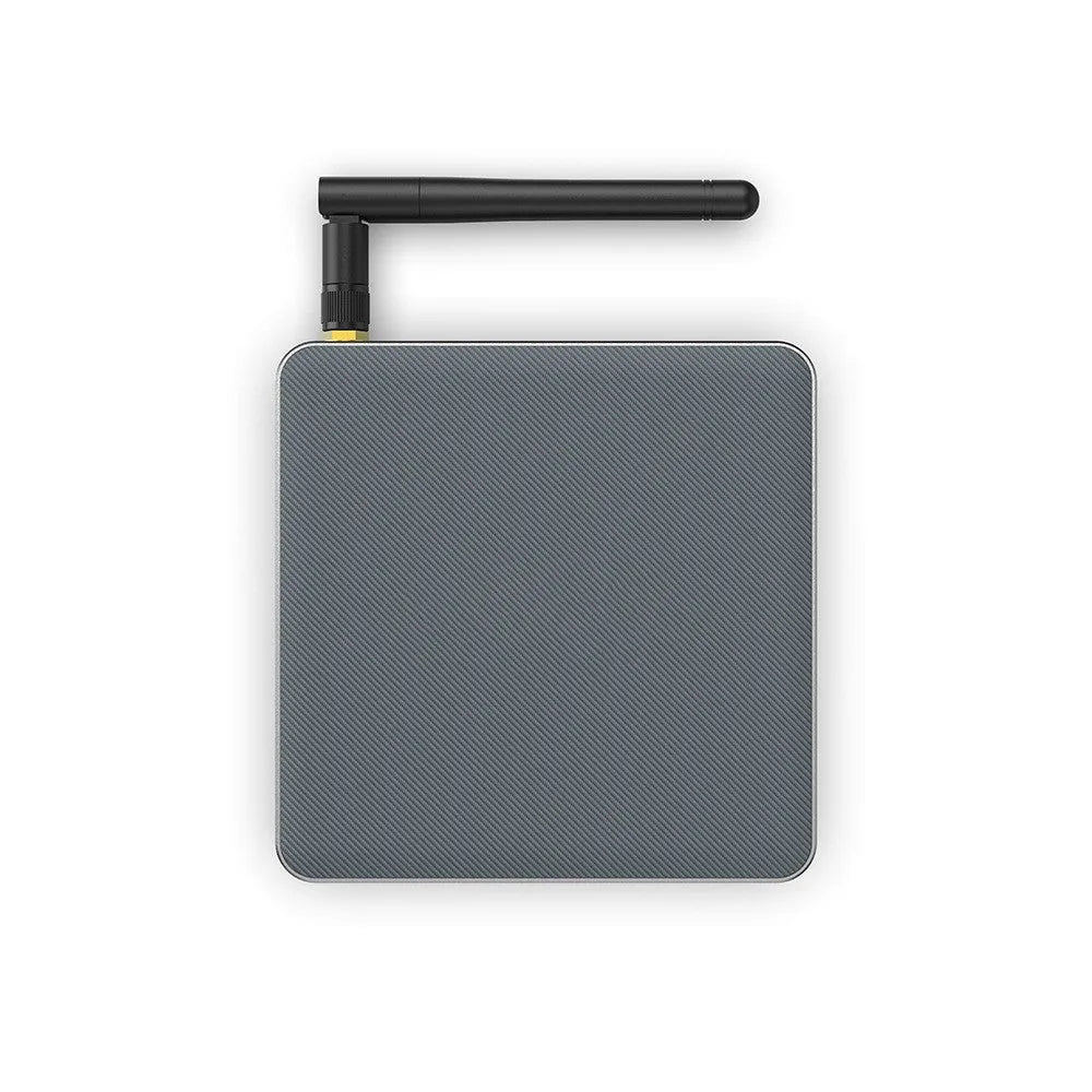 Android set-top box with 8K output showing front panel and connectivity ports