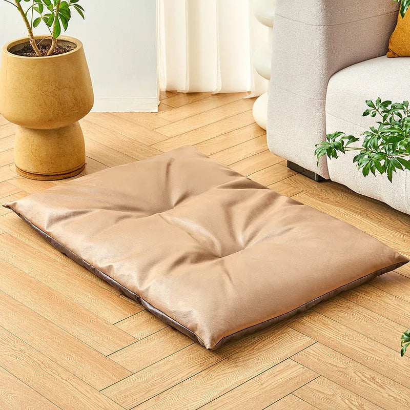 Cool summer pet nest sleeping mat in blue or coffee colour showing size options S M L XL