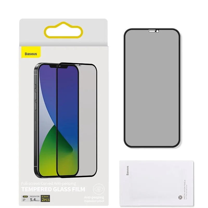 0.3mm black curved privacy tempered glass screen protector for iPhone 12 mini 5.4 inch with cleaning bag