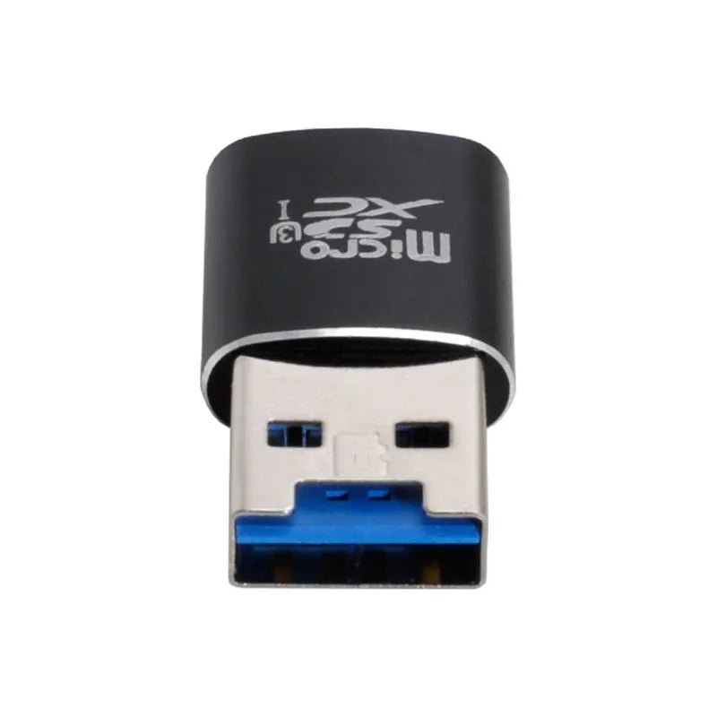 Black USB 3.0 micro SD memory card reader with CRMS001 model label.