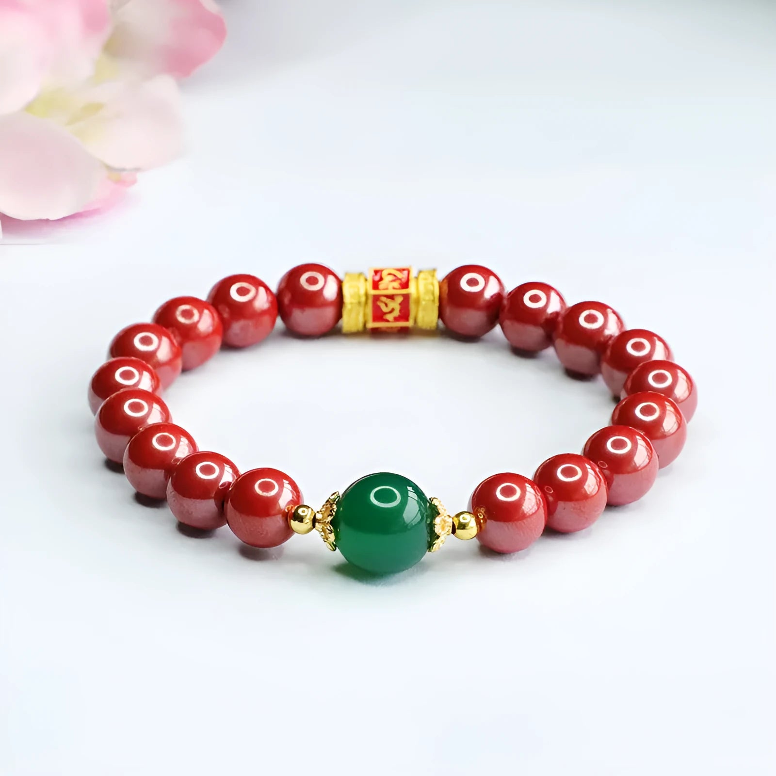 Emperor sandstone six words motto bracelet made from cinnabar with 8mm thickness and adjustable design