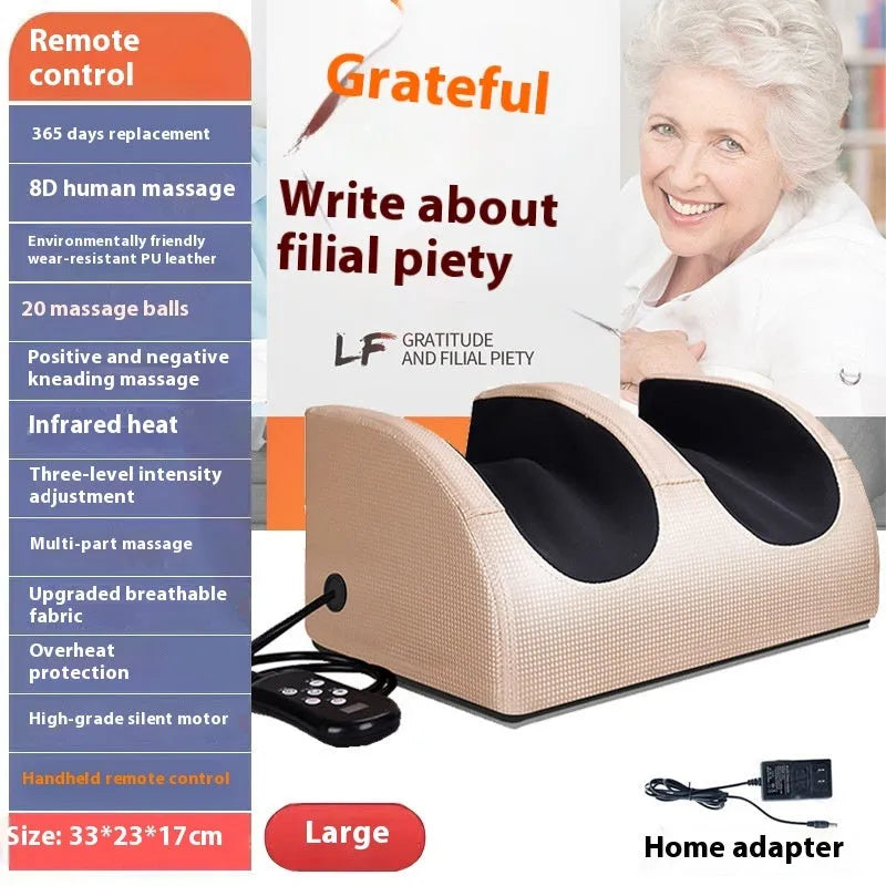 Electric foot massage machine showing control panel with timer and multiple massage mode options