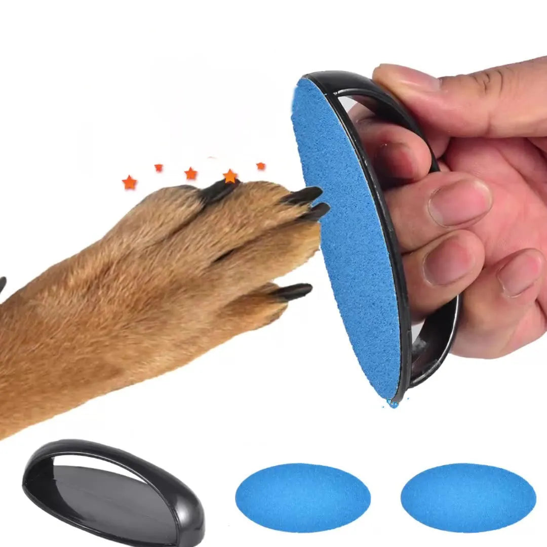Upgraded round dog nail file scratch board with ergonomic handle in blue colour