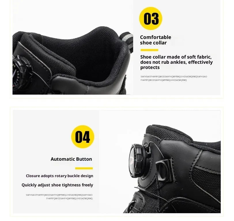 Black JK7926 high top steel toe labour insurance shoes with anti-skid rubber sole and button lacing closure