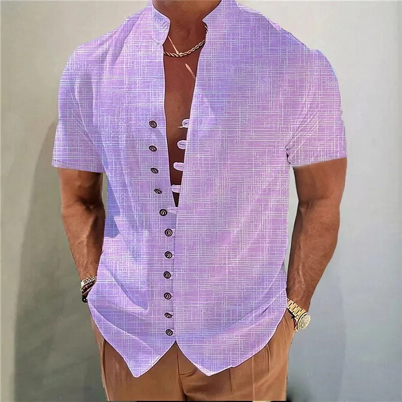 Youth wearing a short sleeve cardigan with a blue and white 3D geometric floral print pattern.
