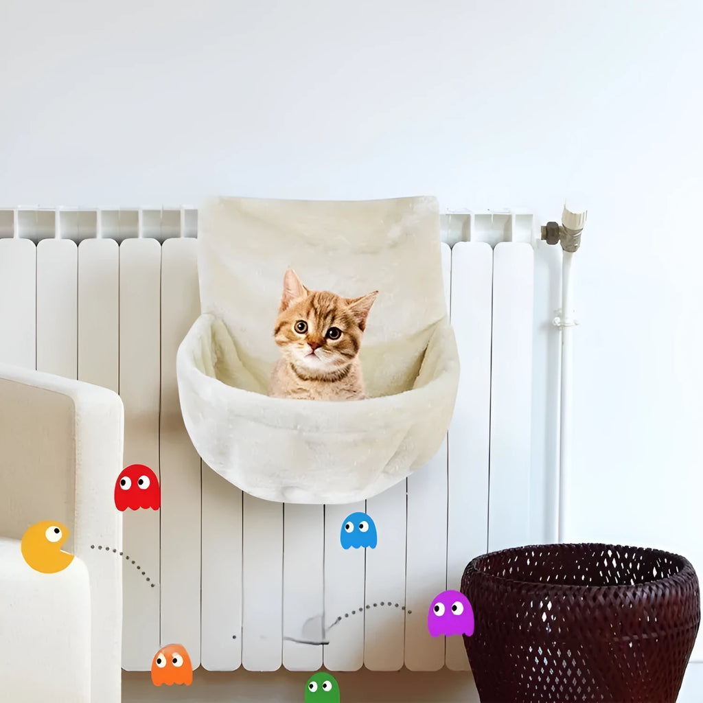 Grey iron frame cat hammock with fleece cloth sleeping surface