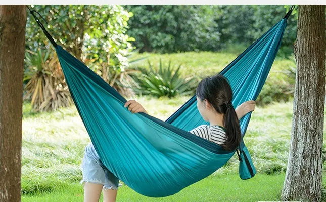 Ultralight double hammock in green 340T pongee with rope and buckle