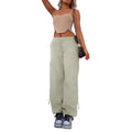 Men's multi-pocket straight-leg cargo casual trousers on a hanger, shown in a khaki colour.