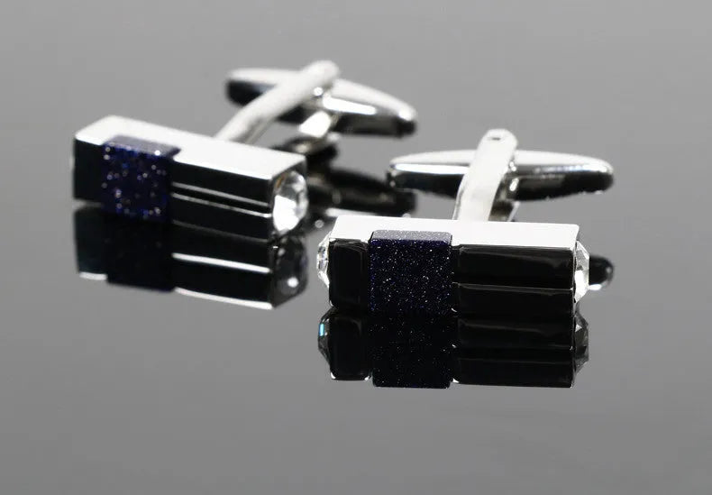 Men's alloy cufflinks with starry sky stone and diamond, silver colour, plain pattern, 100x100x96mm