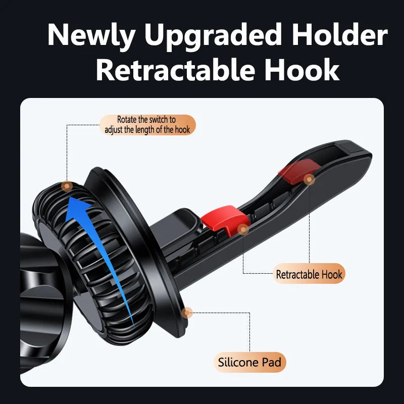 Air outlet magnetic car phone holder with snap-on bracket and magnetic guide plate