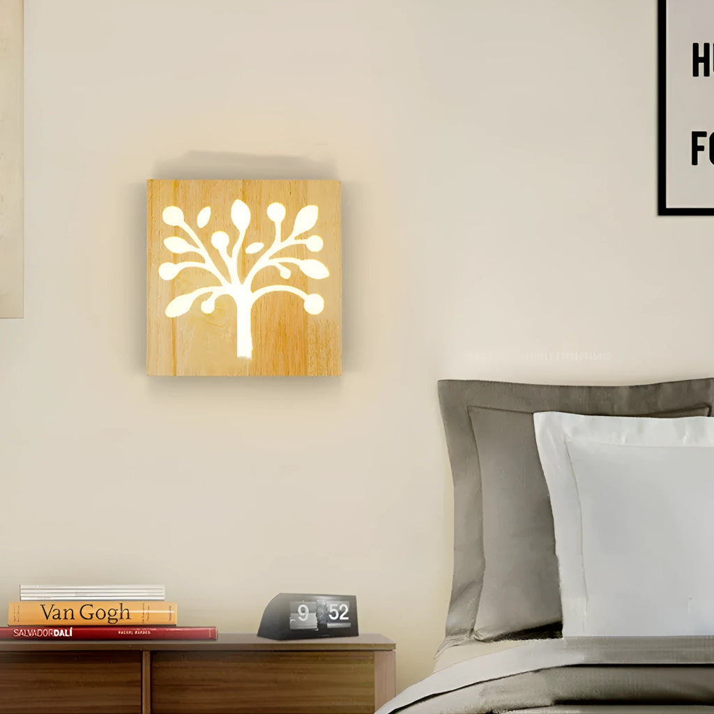 Creative solid wood happiness tree pattern wall lamp modern minimalist Japanese LED wall light for living room