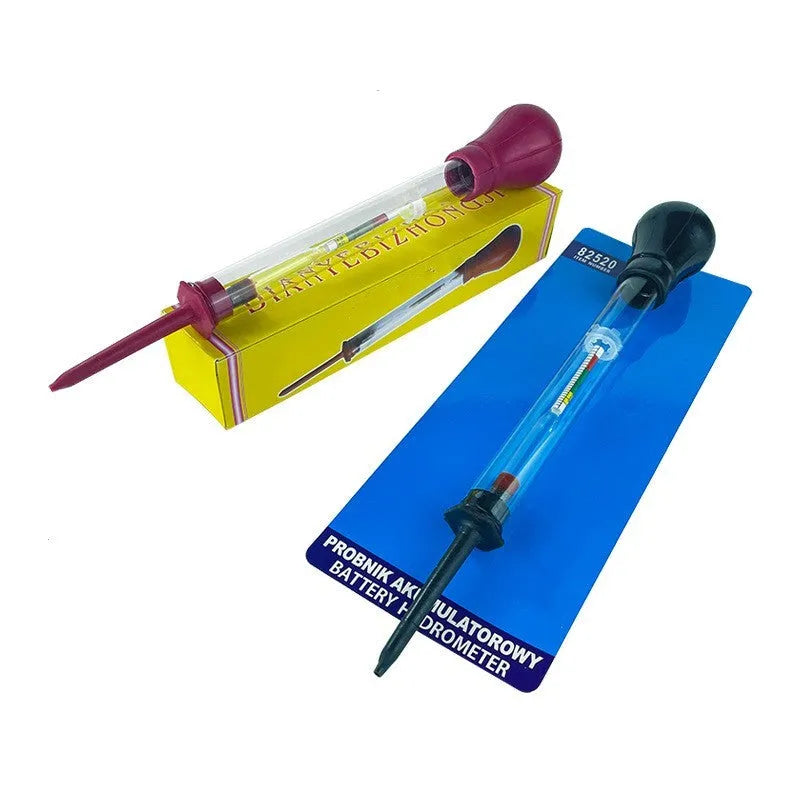 Electrohydraulic hydrometer for automobile battery testing with glass construction and suction mechanism