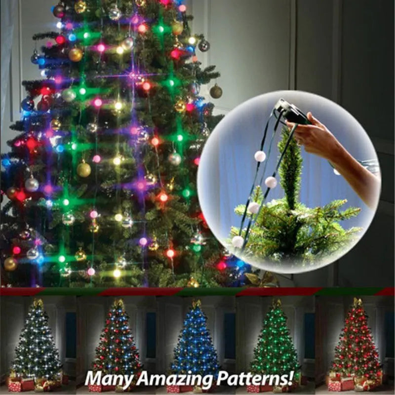 64 LED Christmas tree light string with button control for dimming and colour change functions