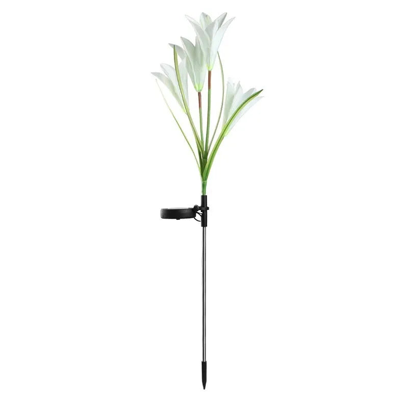 Flower-shaped solar LED garden lamp for outdoor pathway lighting