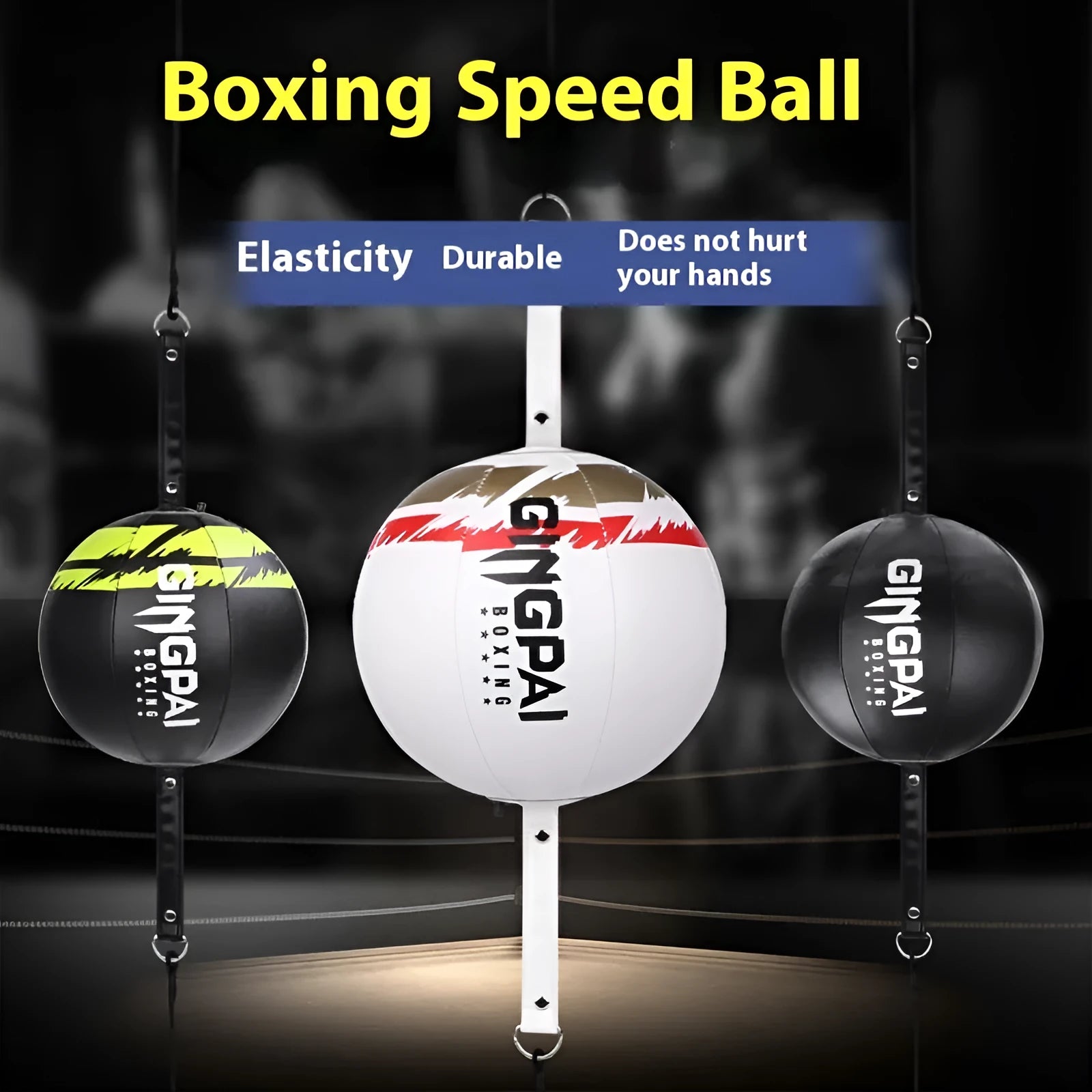 Hanging boxing speed ball for reaction training in black, black and green, or white colour options