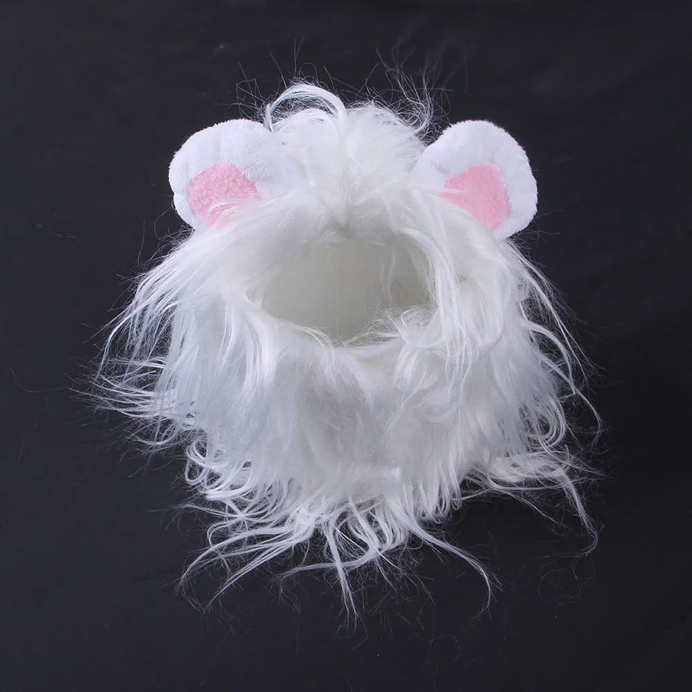 Black cat headgear wig hat costume accessory showing puppy lion design on cat