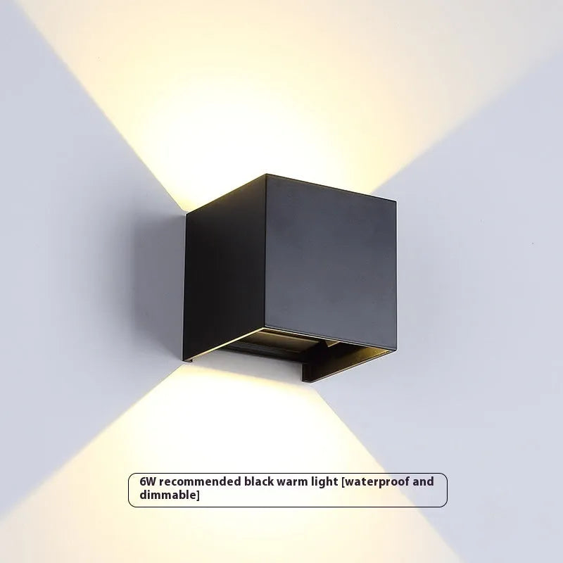 Black outdoor waterproof wall lamp with aluminium body, 6W warm LED light and adjustable angle