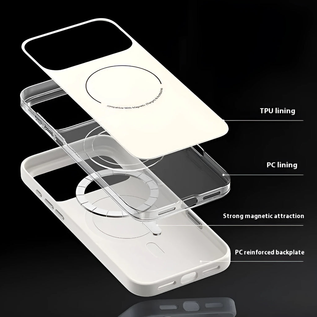 Frosted matte magnetic protective case for iPhone 17 Pro Max in Black and Peak Rock colours.