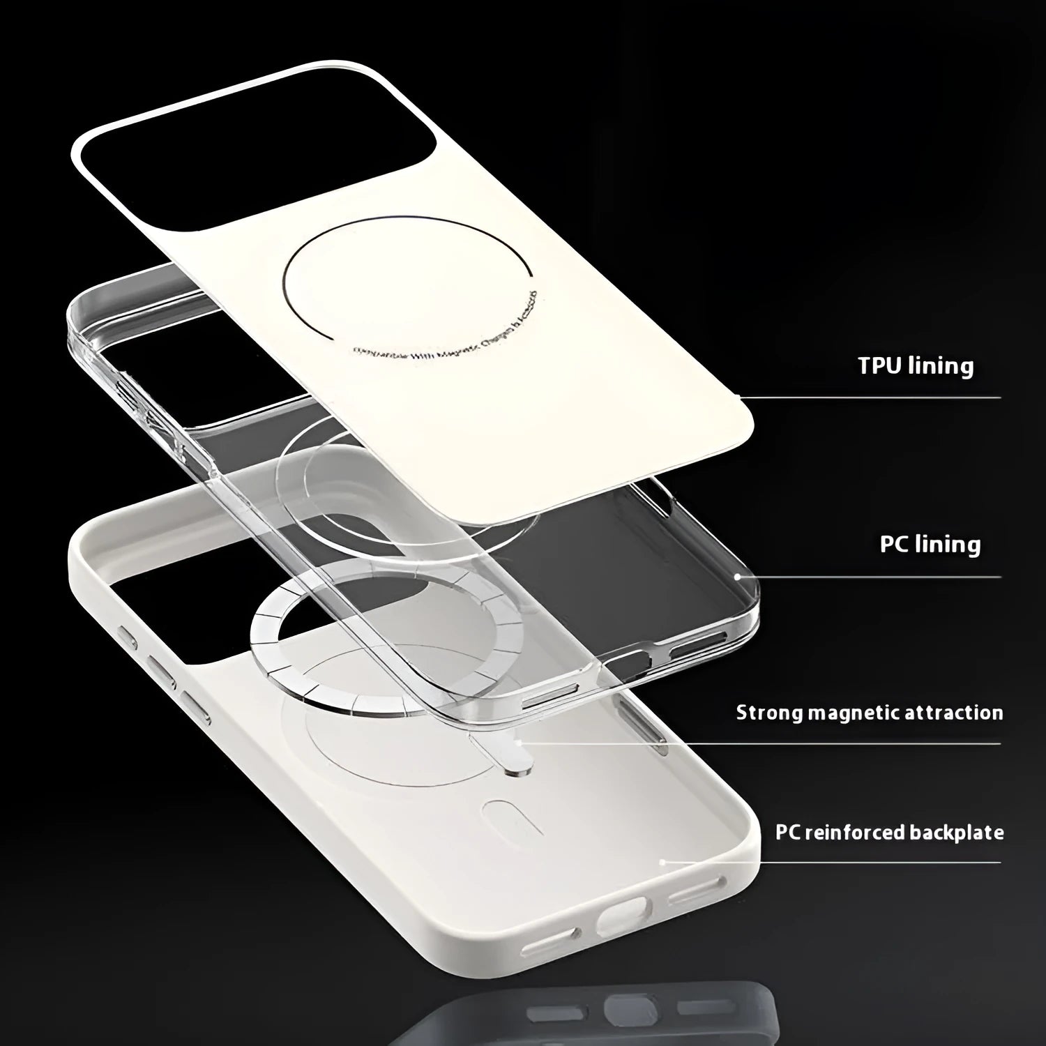 Frosted matte magnetic protective case for iPhone 17 Pro Max in Black and Peak Rock colours.