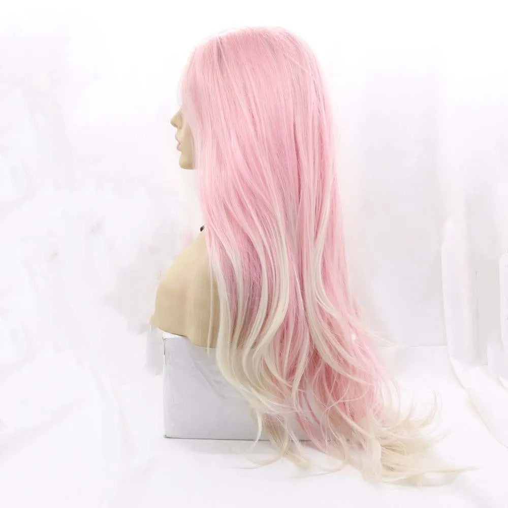 Pink gradient big wave fluffy fashion wig with voluminous texture