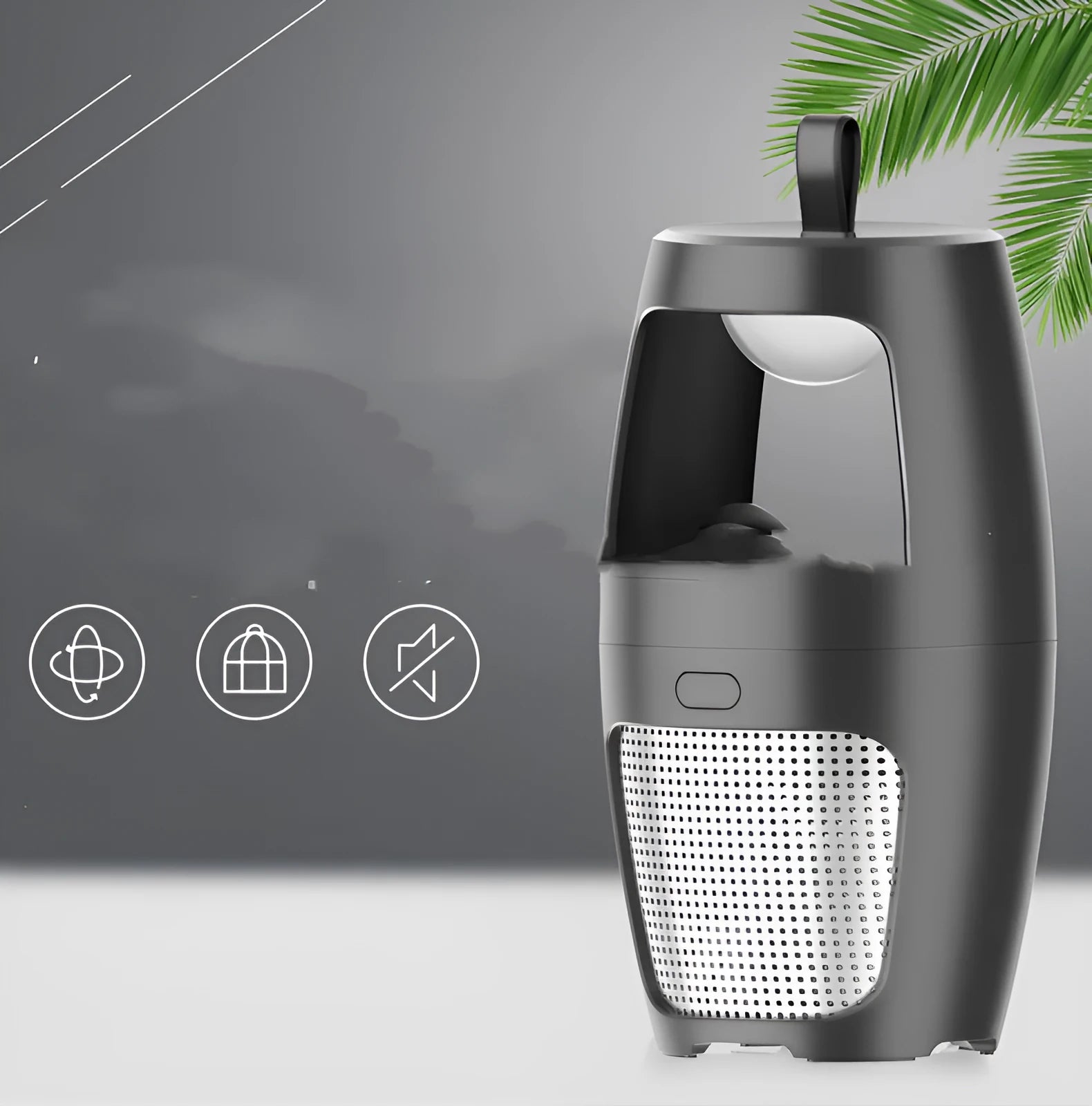 Black and white inhalation mosquito killer lamp with USB cable, dimensions 115x115x227mm
