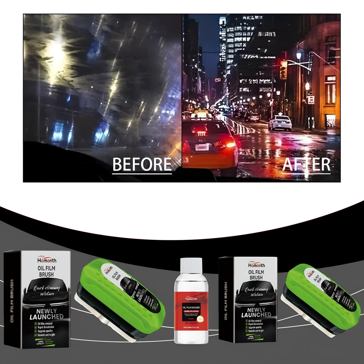120ml car oil film cleaning brush with purified water, surfactant and phenoxyethanol for car glass cleaning