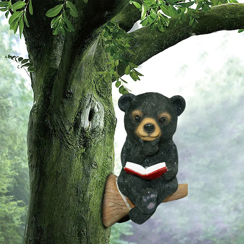 Black bear solar light ornament made of synthetic resin in modern simplicity style for garden pathways