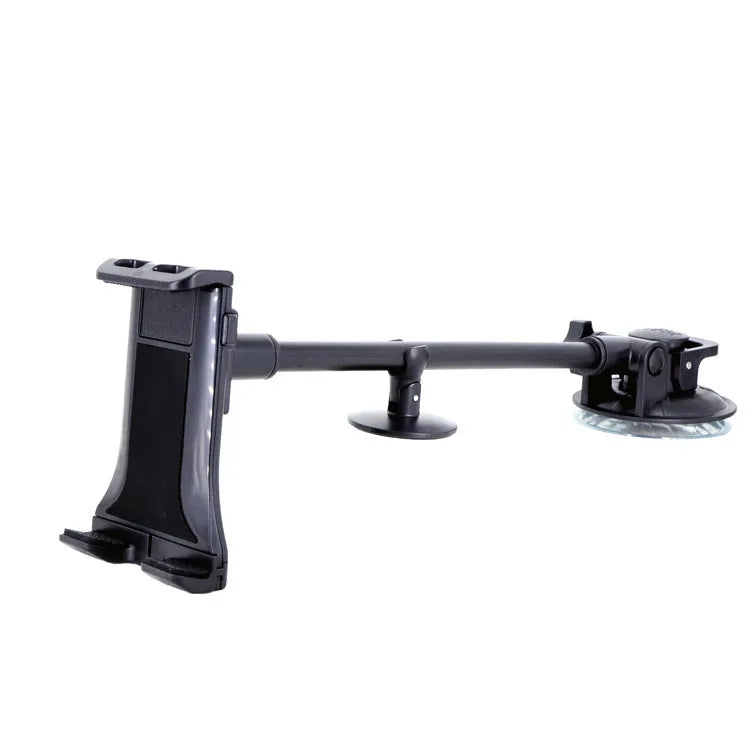 Black vehicle-mounted lifting-type tablet bracket with long-rod suction cup for 4-12 inch devices.