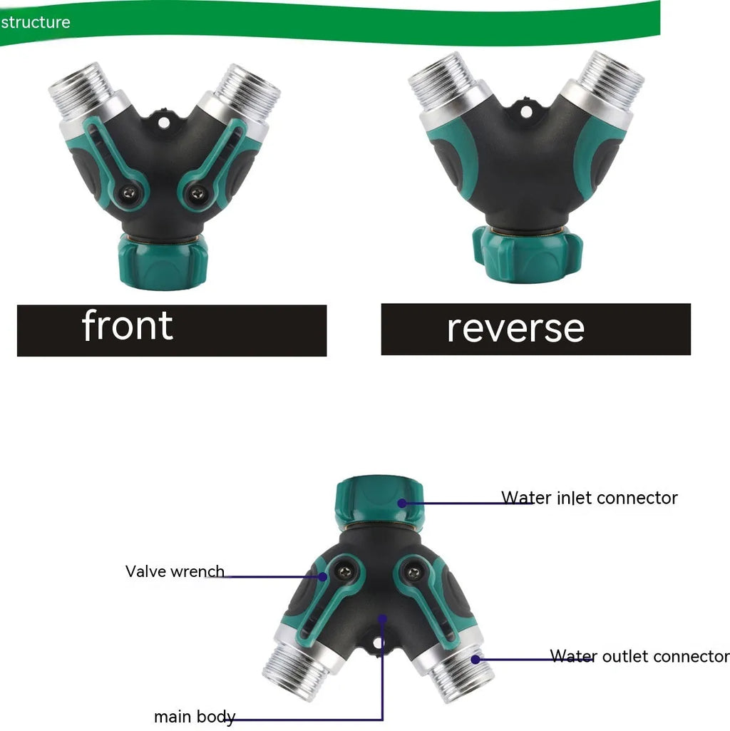Zinc alloy garden ball valve splitter with 6-point double pass design for water control