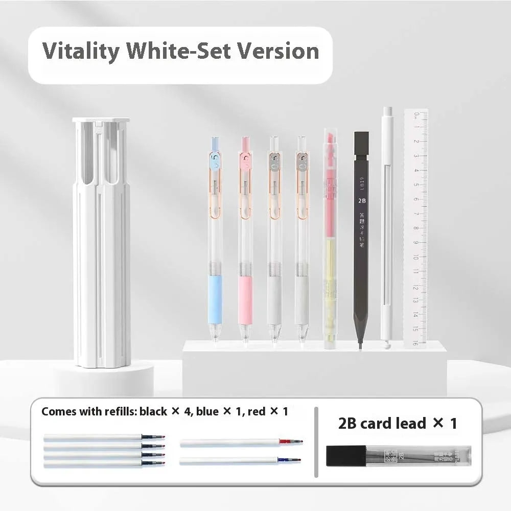 Plastic pressing pen pencil case in sky blue, vigorous white or girl pink with six or sixteen-piece capacity