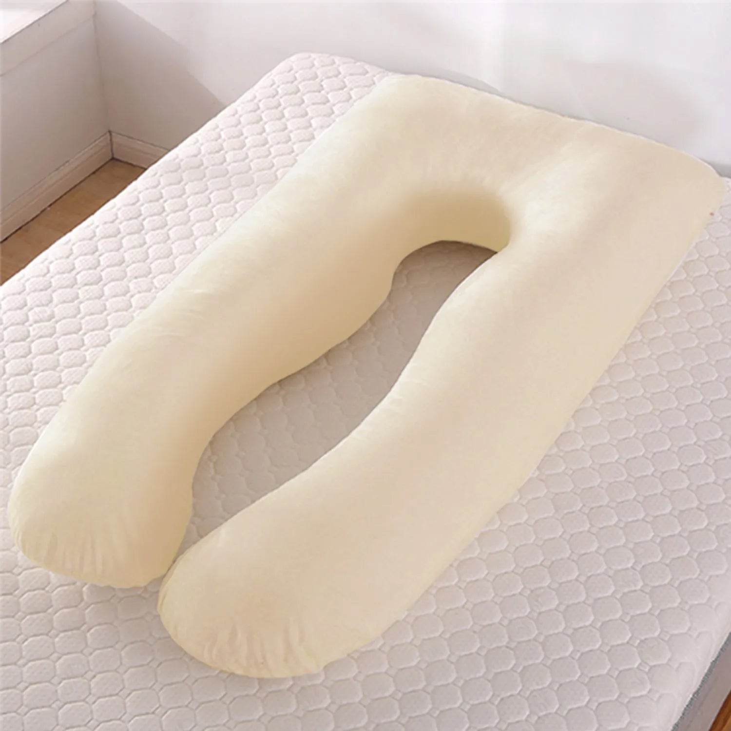 U-shaped pregnancy pillow in ice silk fabric, shown in grey colour.