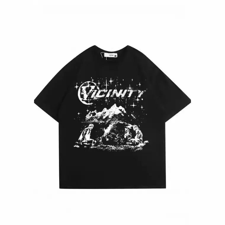 Men's hip hop print t-shirt with retro graphics on polyester fabric in multiple sizes