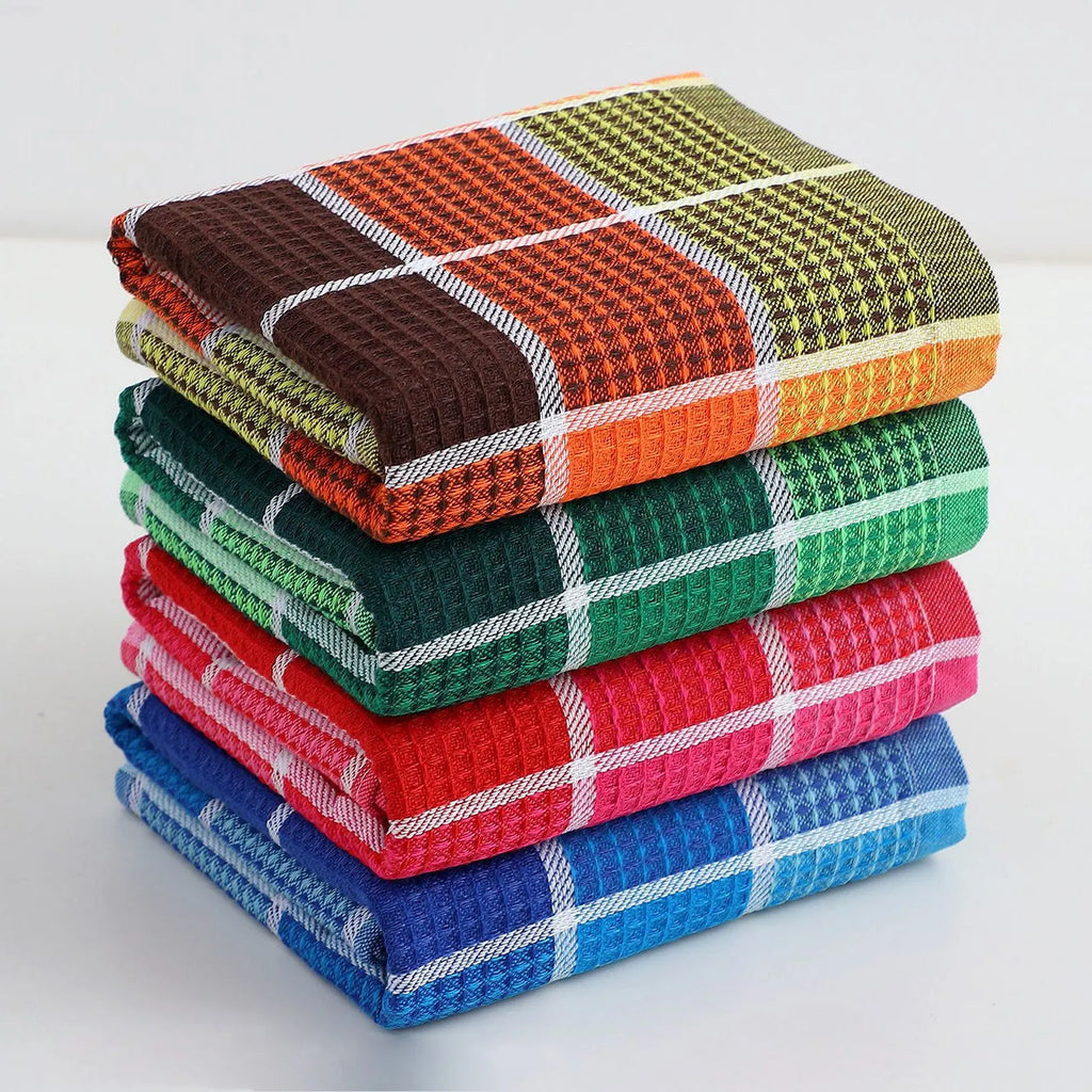 Cotton yarn plaid kitchen dish towel, placemat and rag in blue, brown, green or pink, 38x64cm or 42x68cm