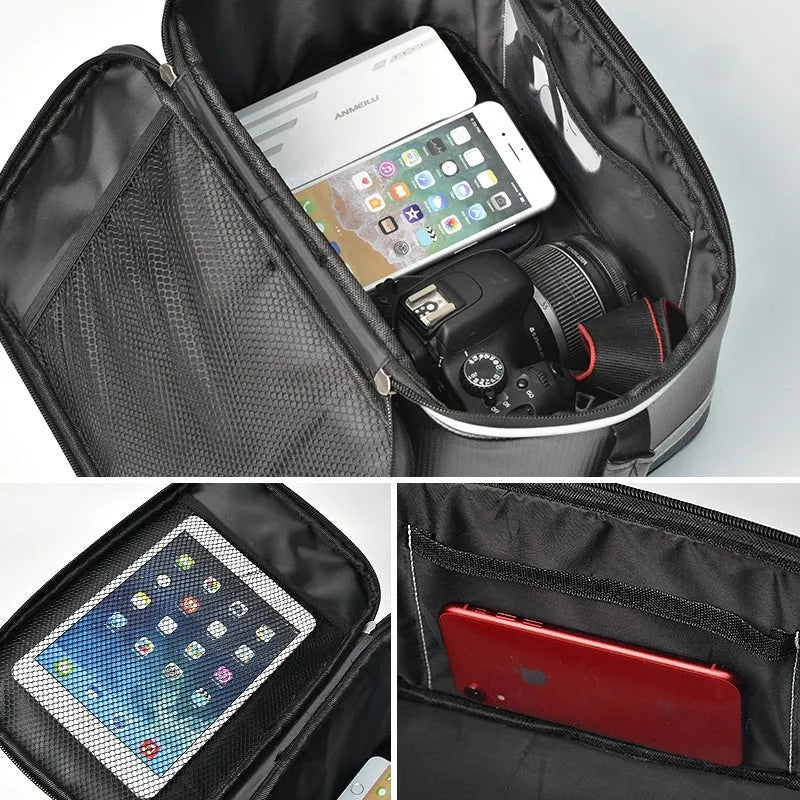 Black PU leather car bicycle rack bag with 12 litre capacity for backseat equipment storage