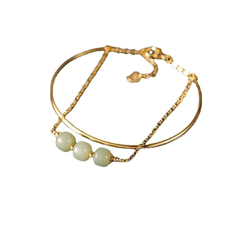Jade lucky beads bracelet with gold inlay treatment showing three bead count variations