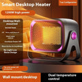 Compact white desktop ceramic heater with control buttons and air vent