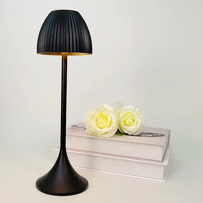 Ins pattern dimming night light with thin round base in black colour showing touch control surface