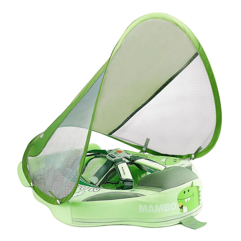 Green dinosaur inflatable baby swimming ring with sun shade for children 3-24 months