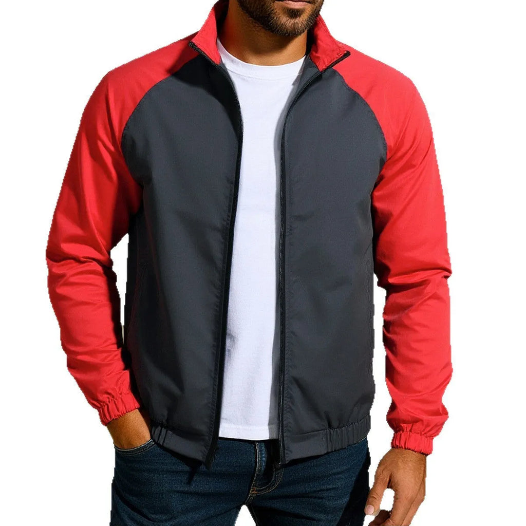 Men's stand collar casual coat with contrast colour details and raglan sleeves in loose fit