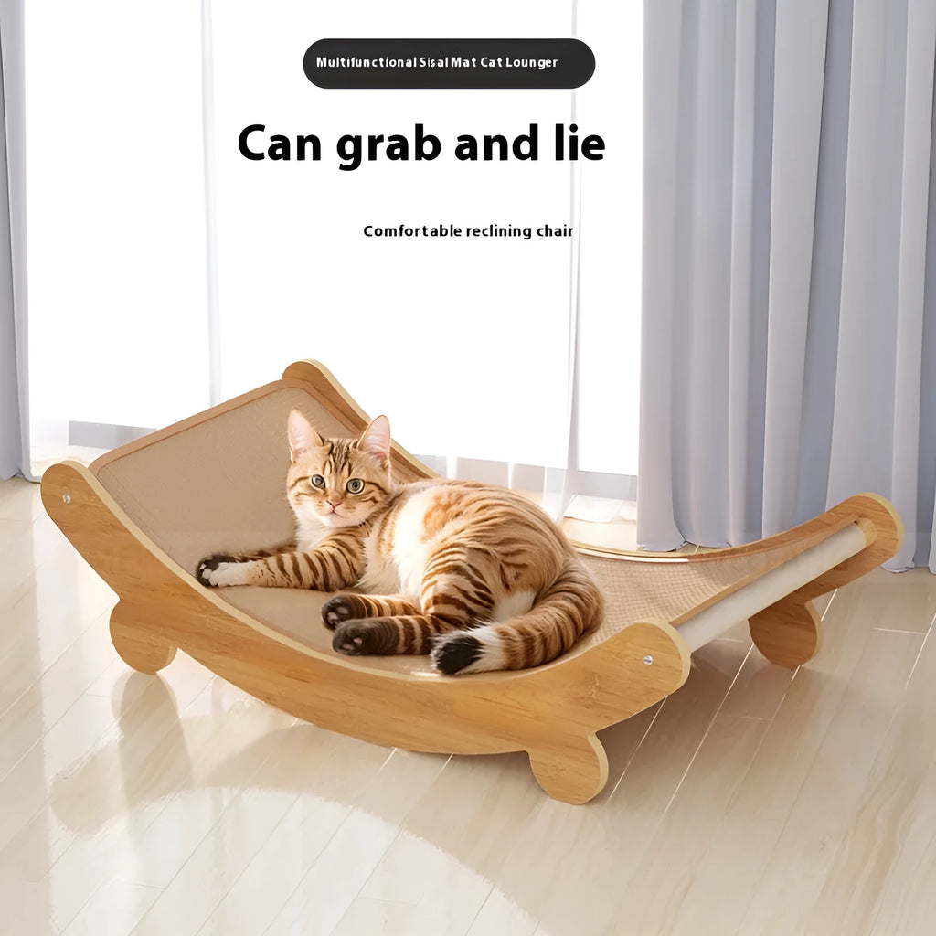 Pastoral style U-shaped sisal cat scratch board lounge chair recliner for cats.