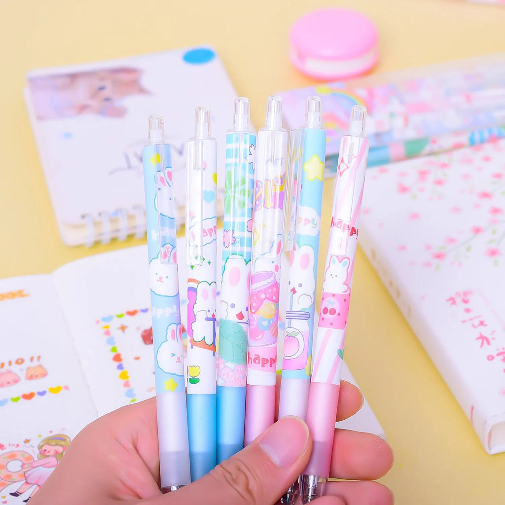Cartoon bunny student stationery pen with 0.5mm black tip and plastic shell
