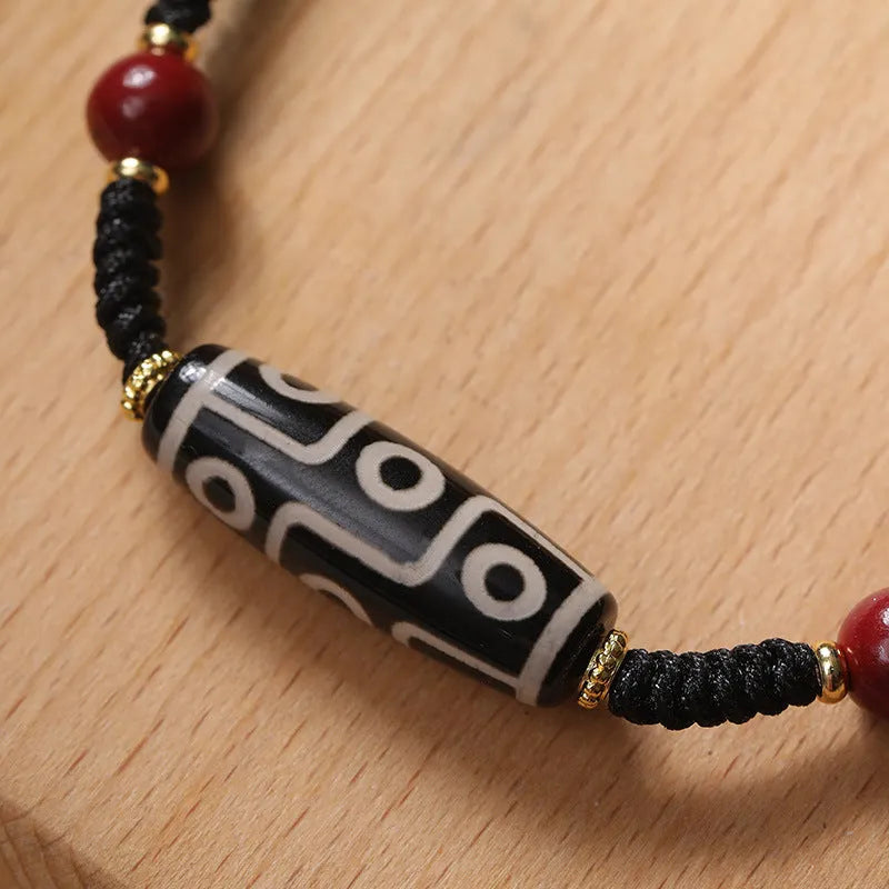 Tibetan agate Dzi bead bracelet for men with adjustable shrinkable design in natural stone