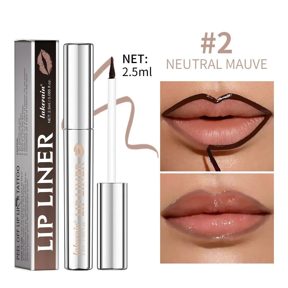 Matte finish lip liner pencil with pointed tip showing Rose Pink, Neutral Mauve, Brown and Cool Cocoa shades