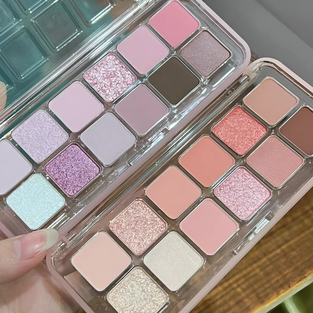 Creative Home eye shadow palette showing 12 colours including peach apple and cherry plum shades