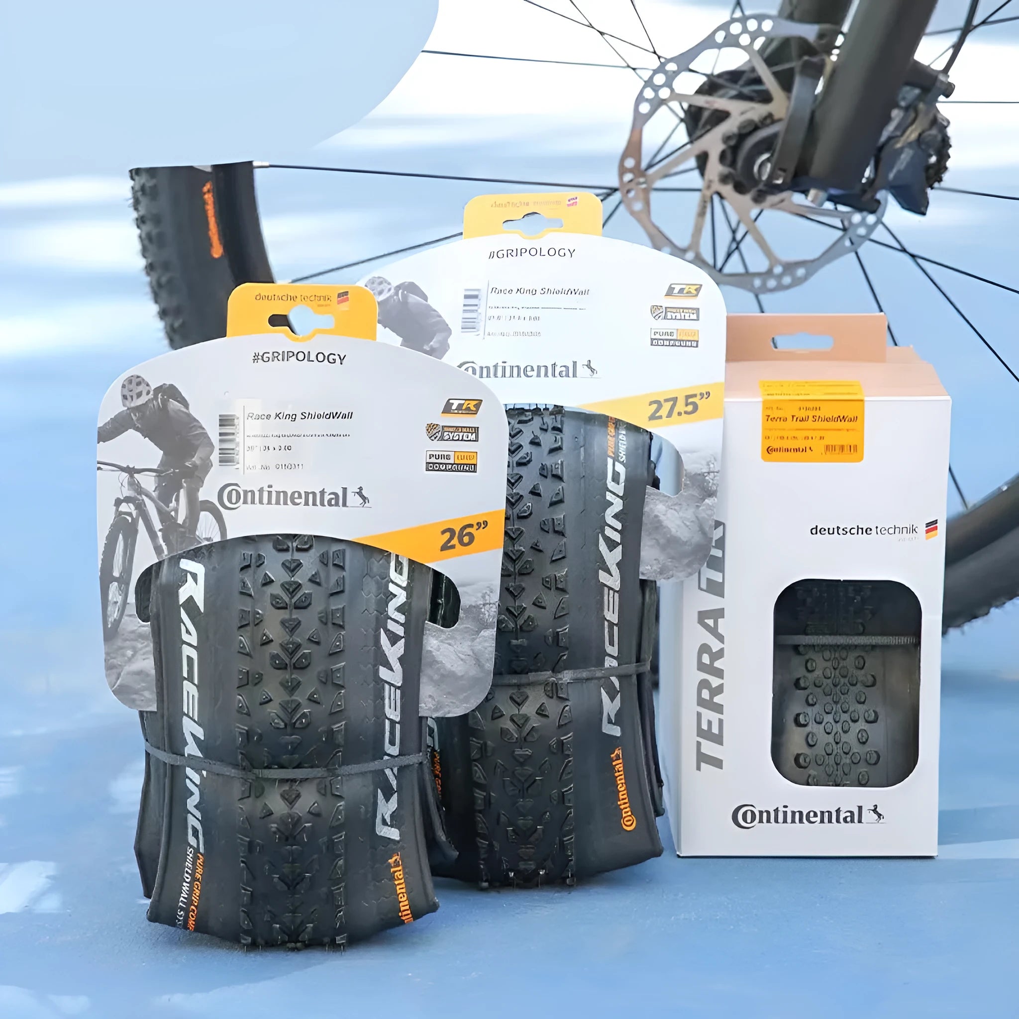 Mountain bike outer tyre in yellow or white with folding or steel wire bead for 26, 27.5 or 29-inch wheels